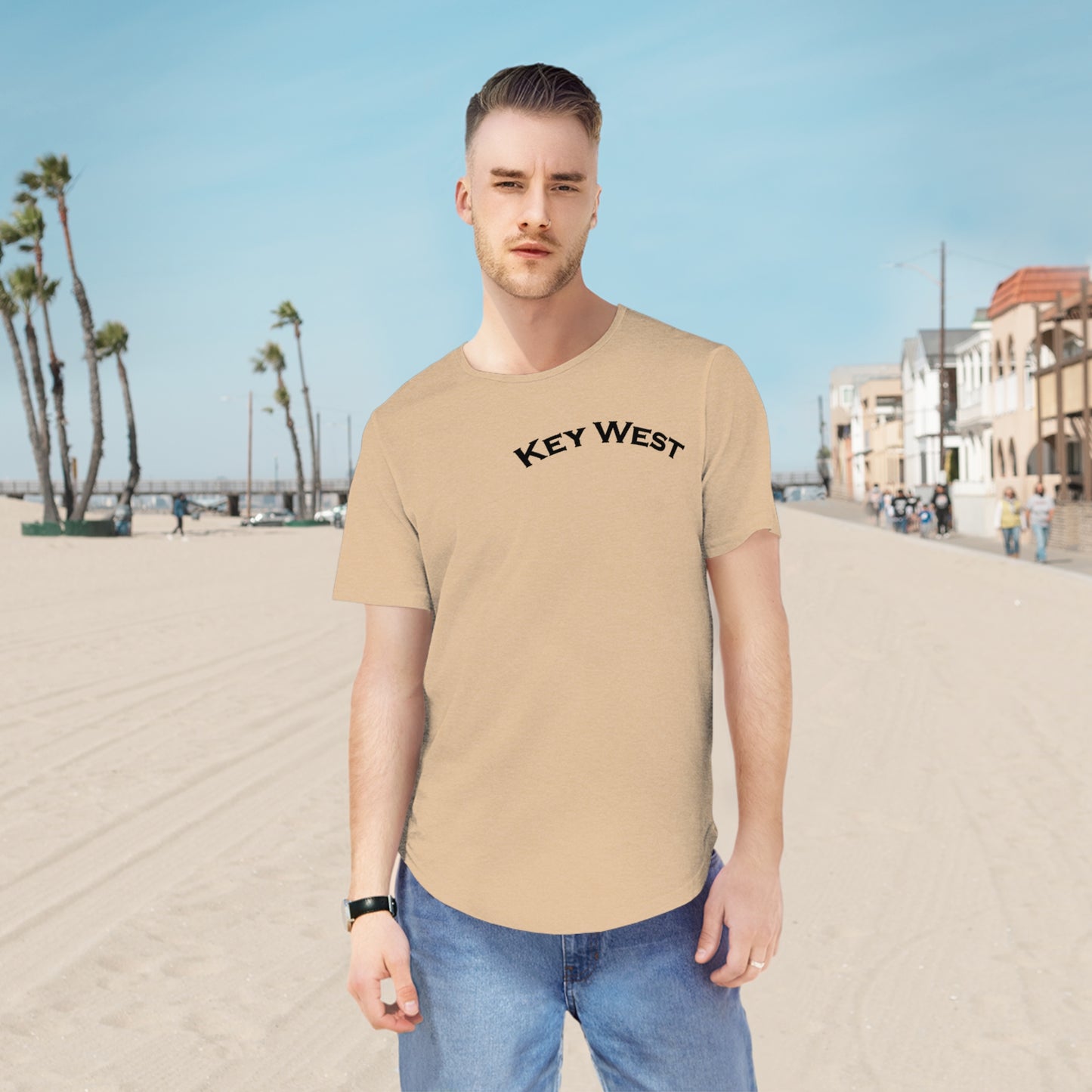 Vibrant Key West Men's Jersey Curved Hem Tee