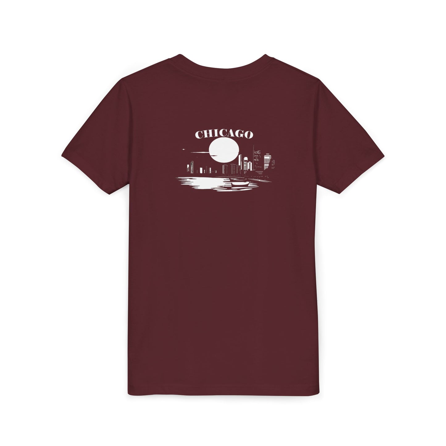 Mystery Noir Chicago Skyline Sunset Unisex Youth Short Sleeve Tee