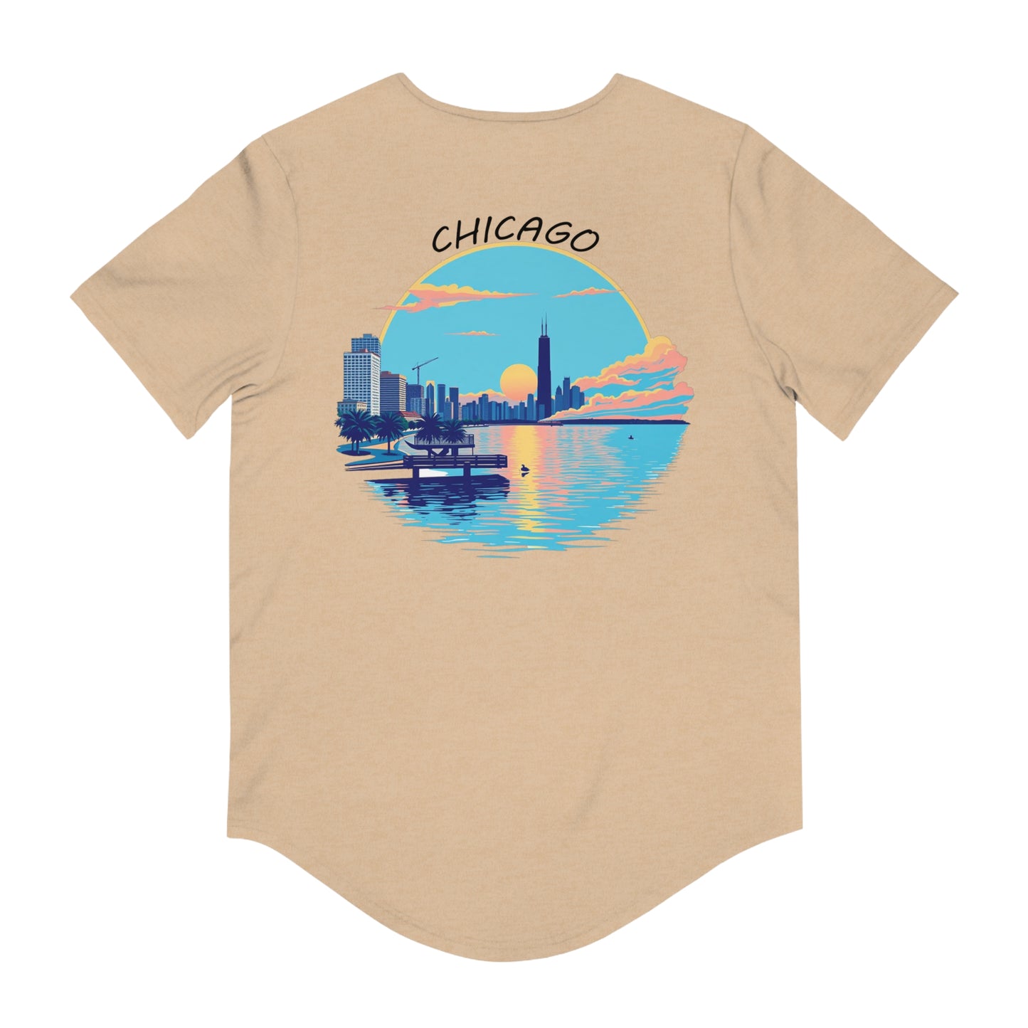 Retro Chicago Sunset Men's Jersey Curved Hem Tee