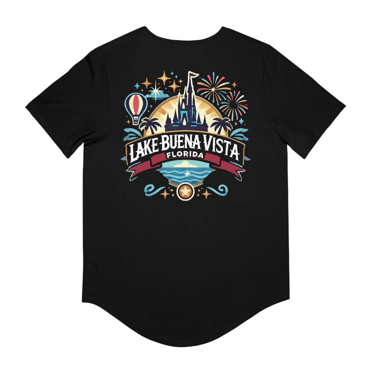 Adventurous Lake Buena Vista Men's Jersey Curved Hem Tee