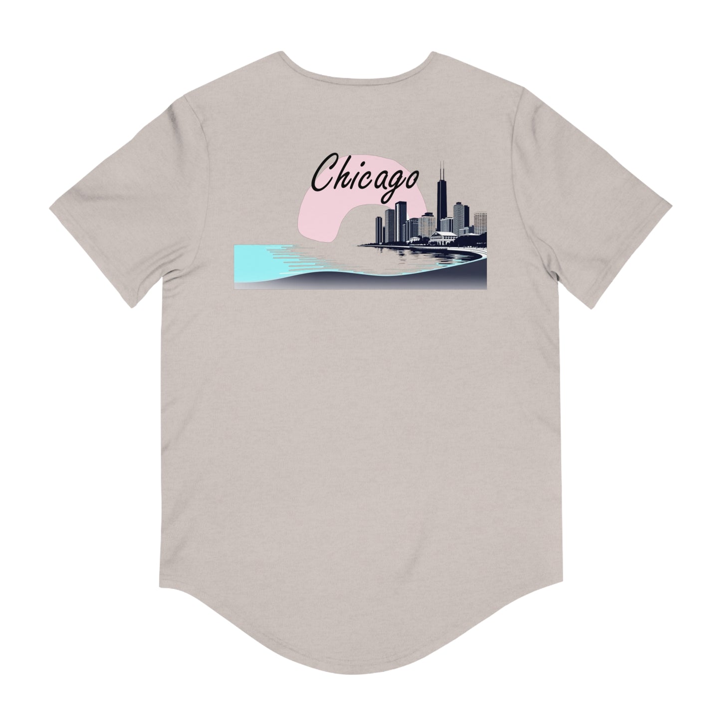 Elegant Chicago Skyline Men's Jersey Curved Hem Tee