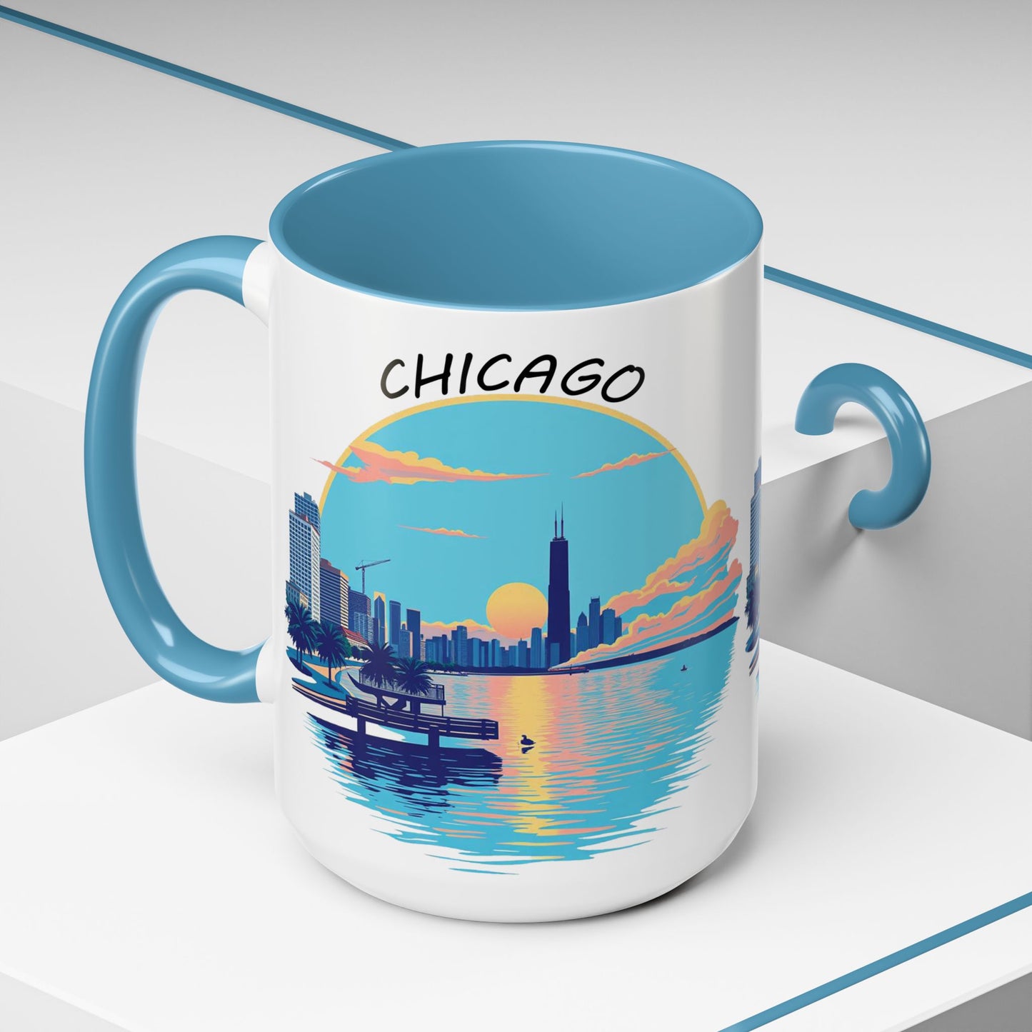 Retro Chicago Sunset Accent Coffee Mug