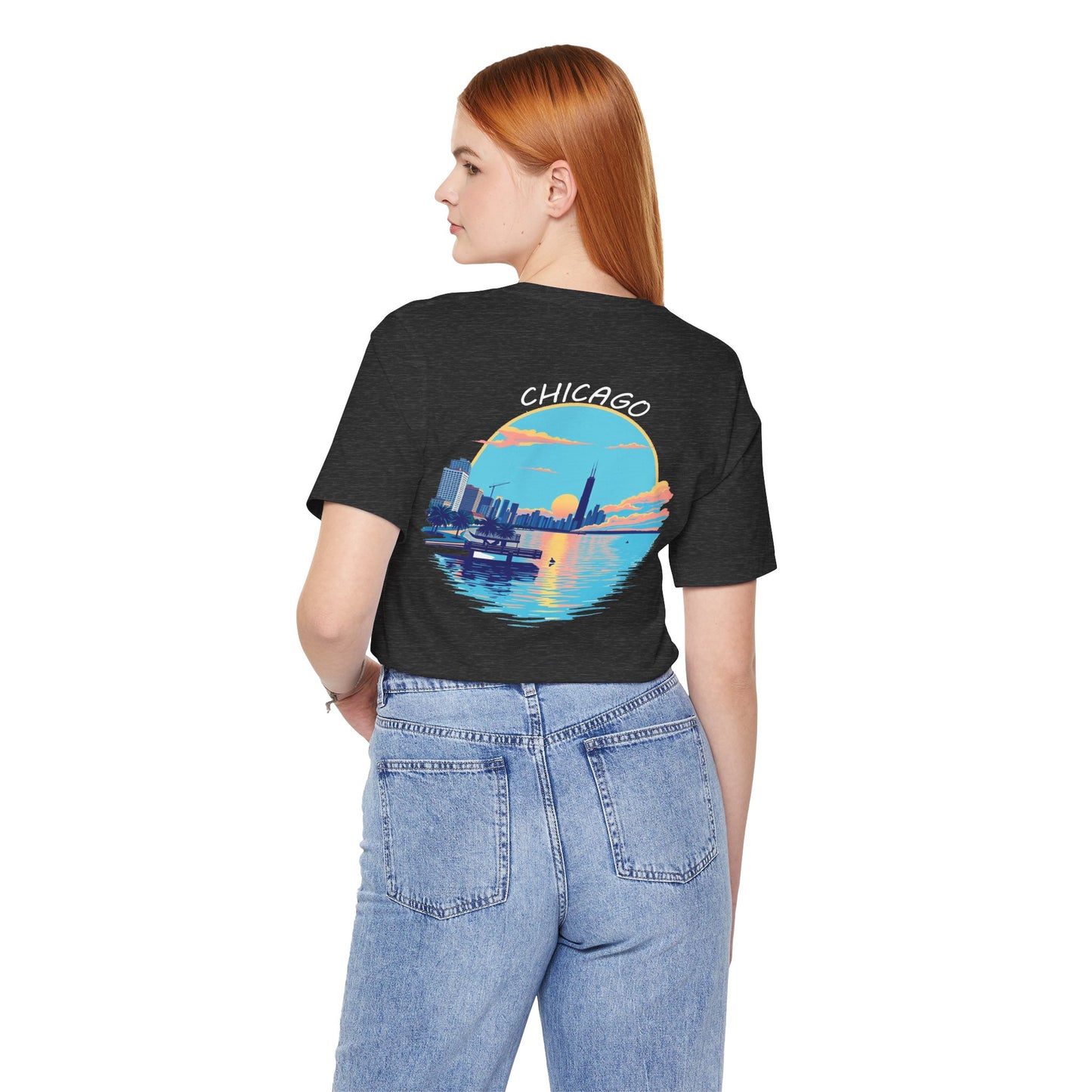 Retro Chicago Sunset Unisex Jersey Short Sleeve Tee