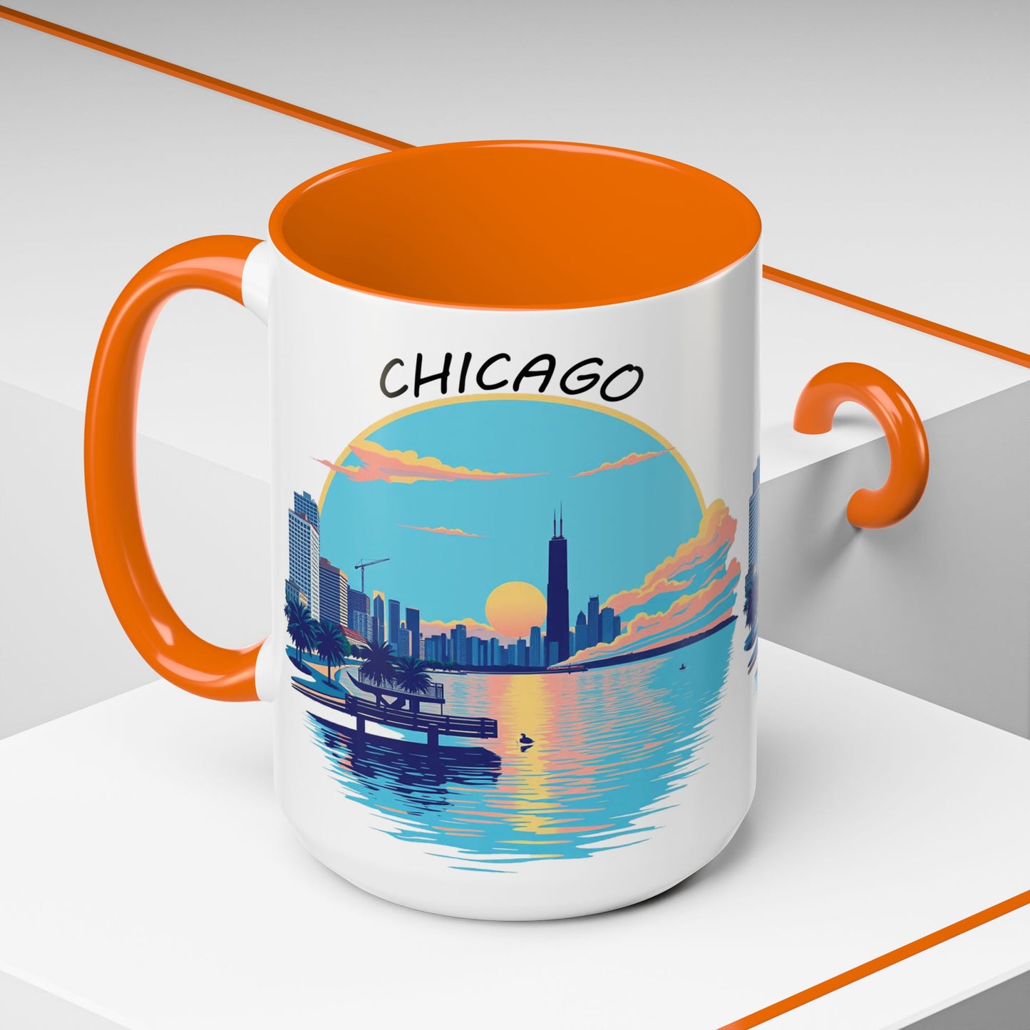 Retro Chicago Sunset Accent Coffee Mug