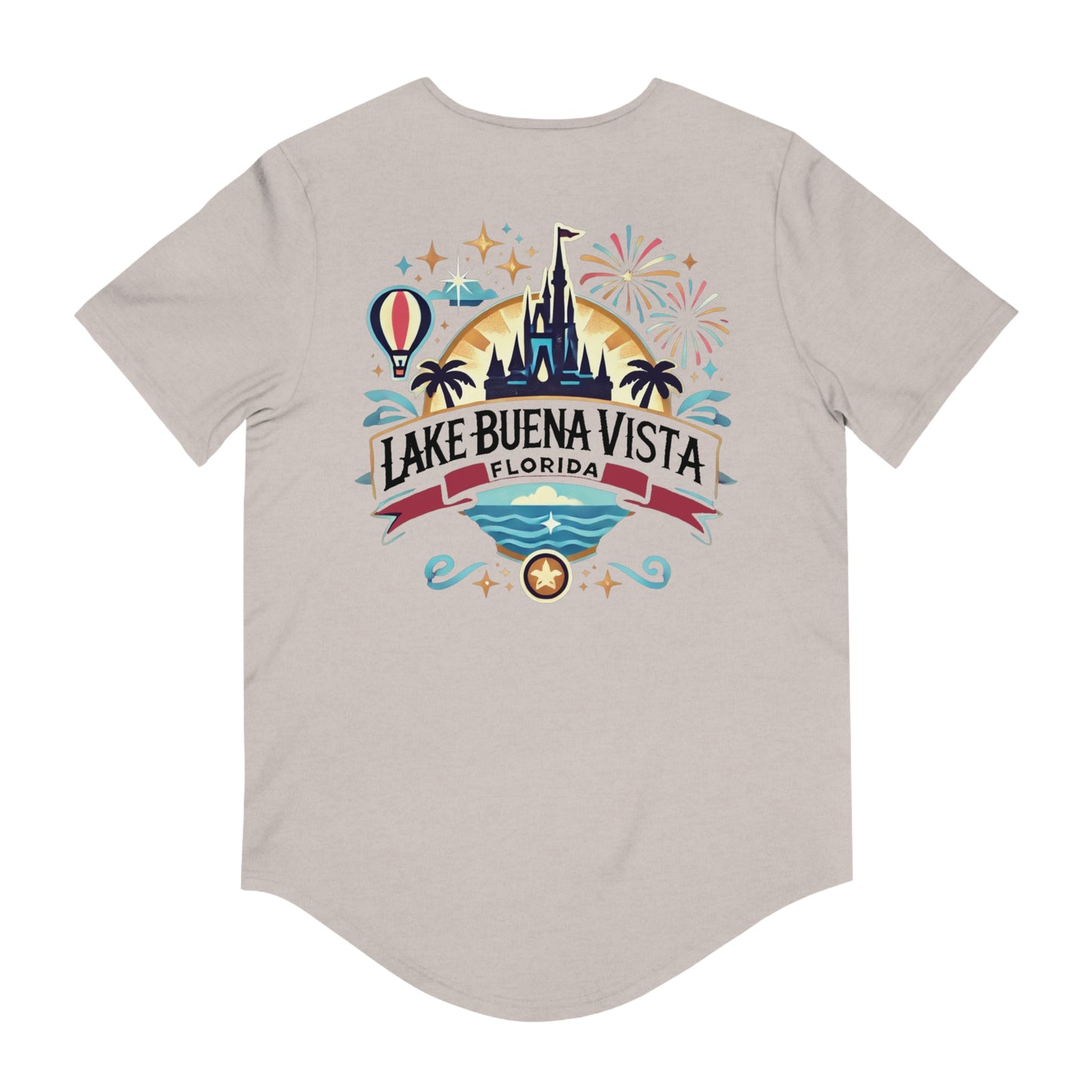 Adventurous Lake Buena Vista Men's Jersey Curved Hem Tee