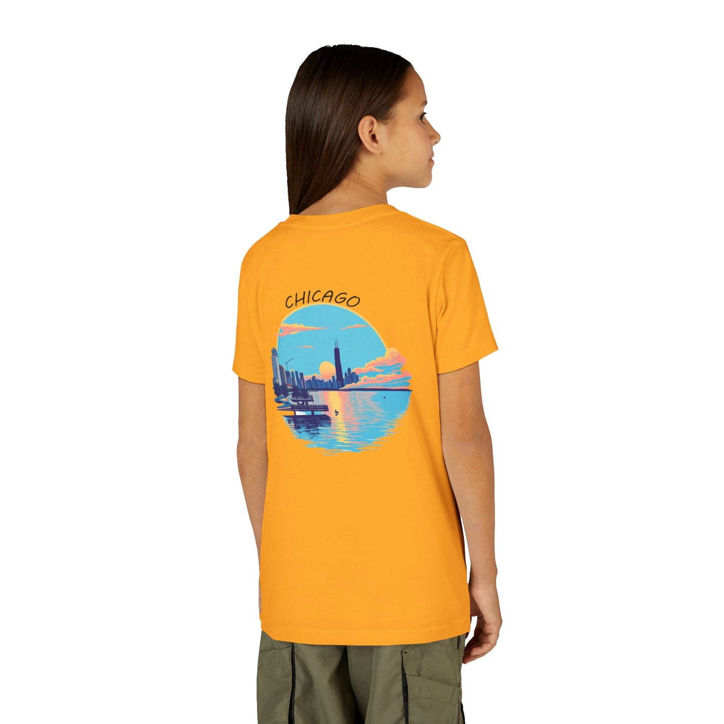 Retro Chicago Sunset Unisex Youth Short Sleeve Tee