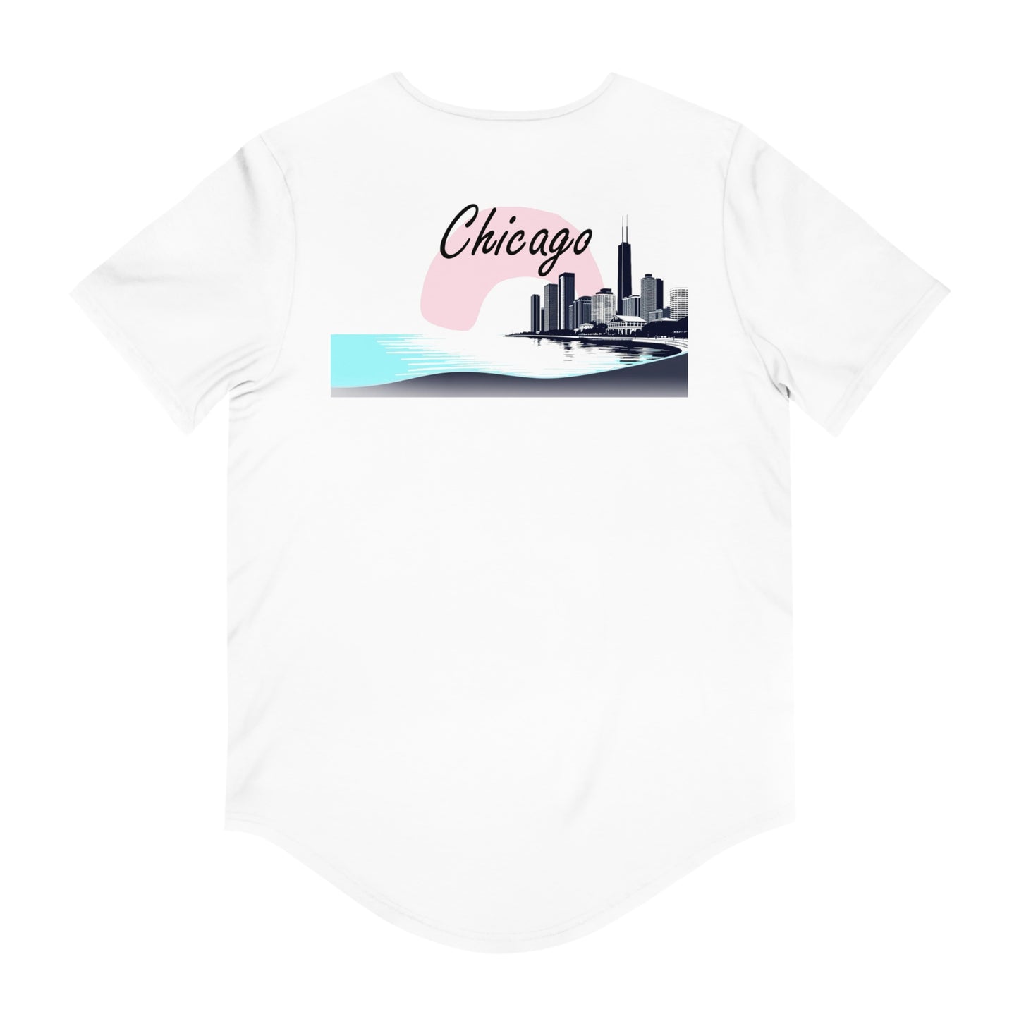 Elegant Chicago Skyline Men's Jersey Curved Hem Tee