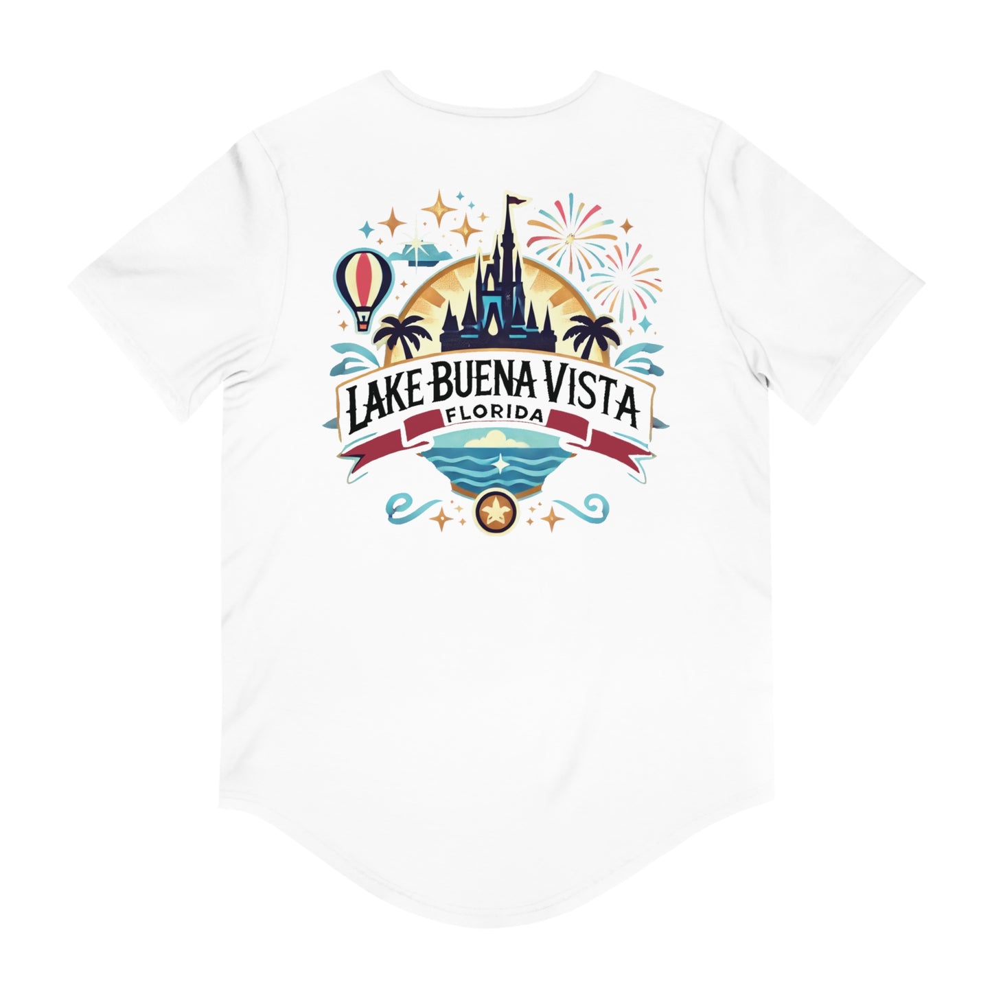 Adventurous Lake Buena Vista Men's Jersey Curved Hem Tee