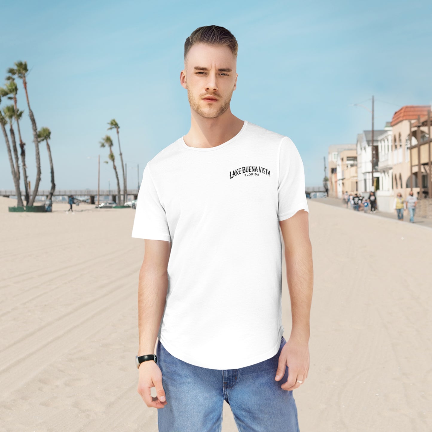 Adventurous Lake Buena Vista Men's Jersey Curved Hem Tee