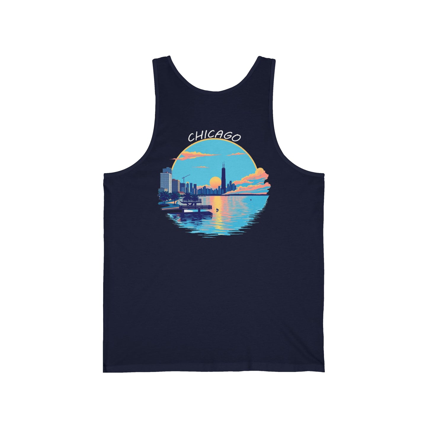 Retro Chicago Sunset Unisex Jersey Tank