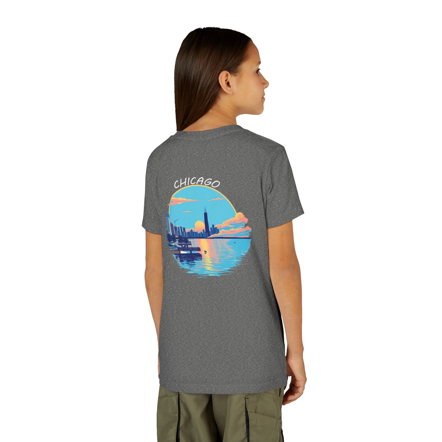 Retro Chicago Sunset Unisex Youth Short Sleeve Tee