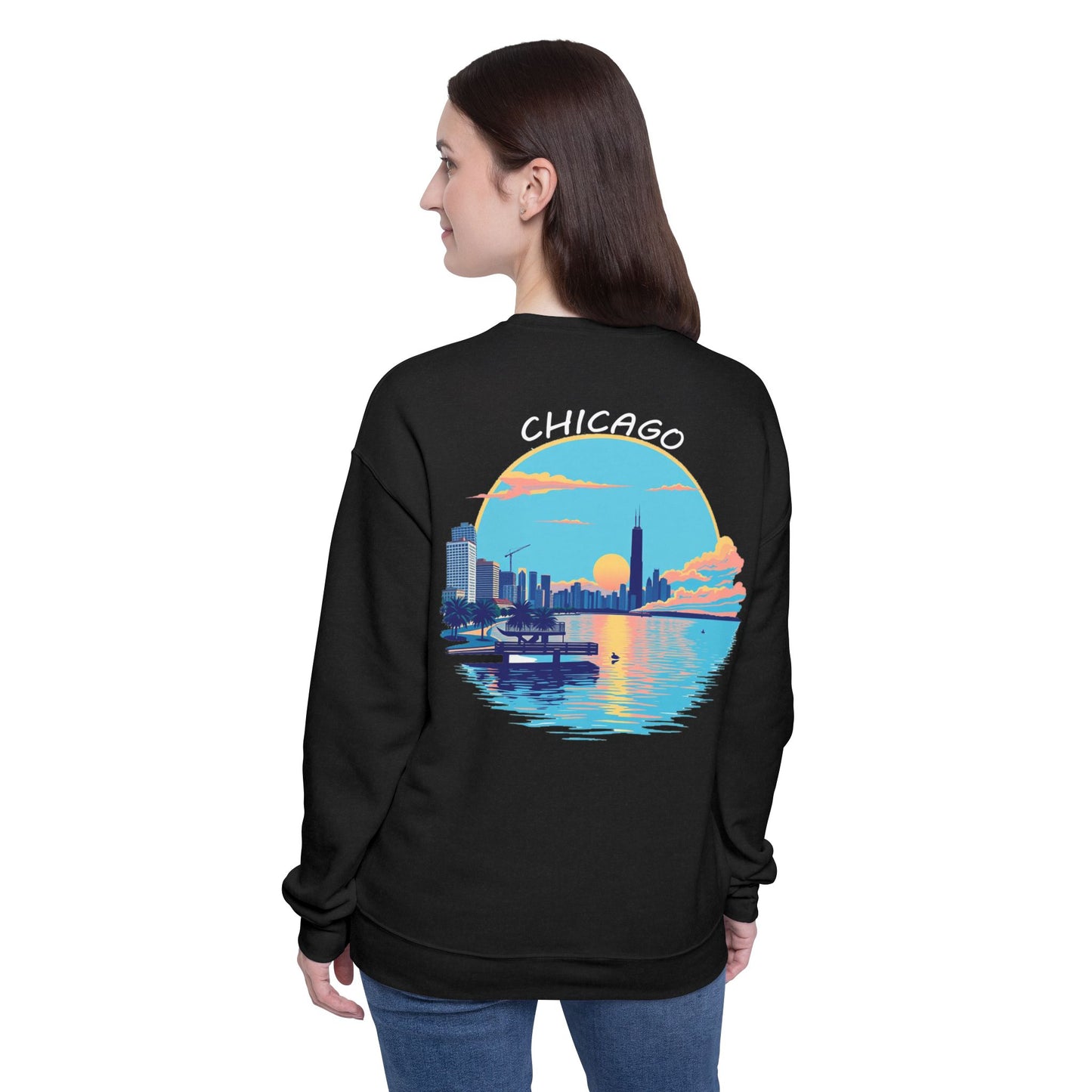 Retro Chicago Sunset Unisex Drop Shoulder Sweatshirt