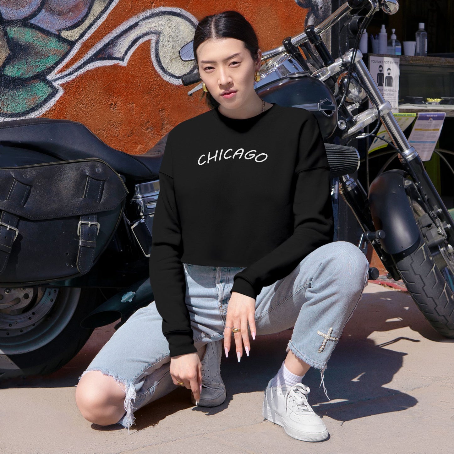 Retro Chicago Sunset Women's Cropped Sweatshirt