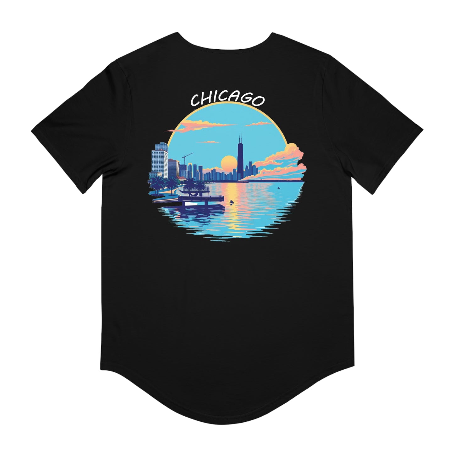 Retro Chicago Sunset Men's Jersey Curved Hem Tee