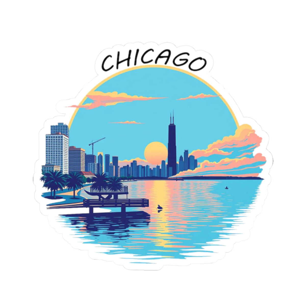 Retro Chicago Sunset Kiss-Cut Sticker