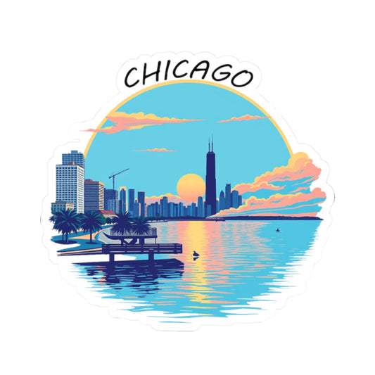 Retro Chicago Sunset Kiss-Cut Sticker