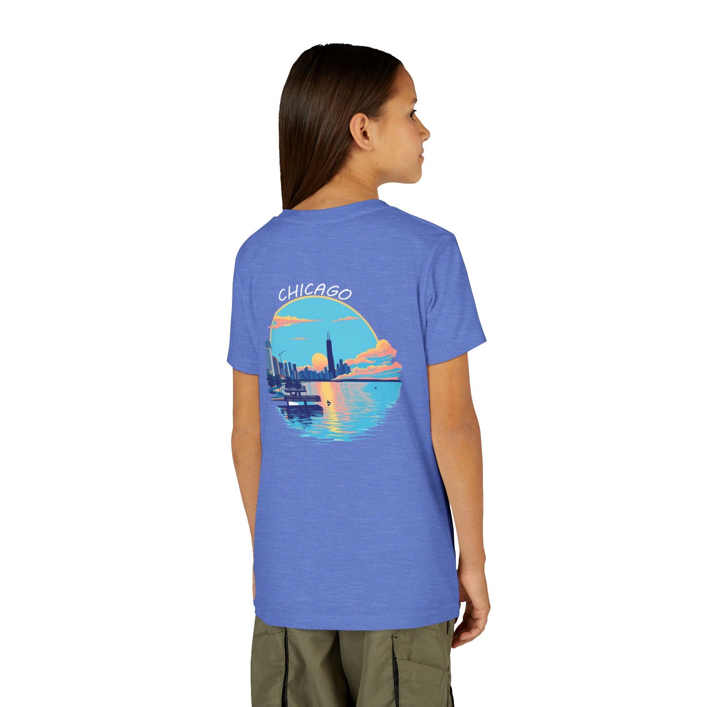 Retro Chicago Sunset Unisex Youth Short Sleeve Tee