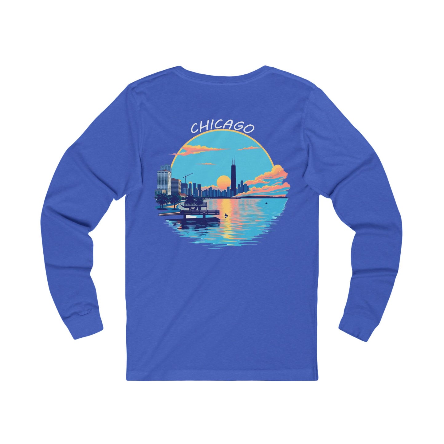 Retro Chicago Sunset Unisex Jersey Long Sleeve Tee