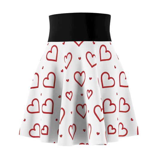 Red Hearts Print Women's Skater Skirt