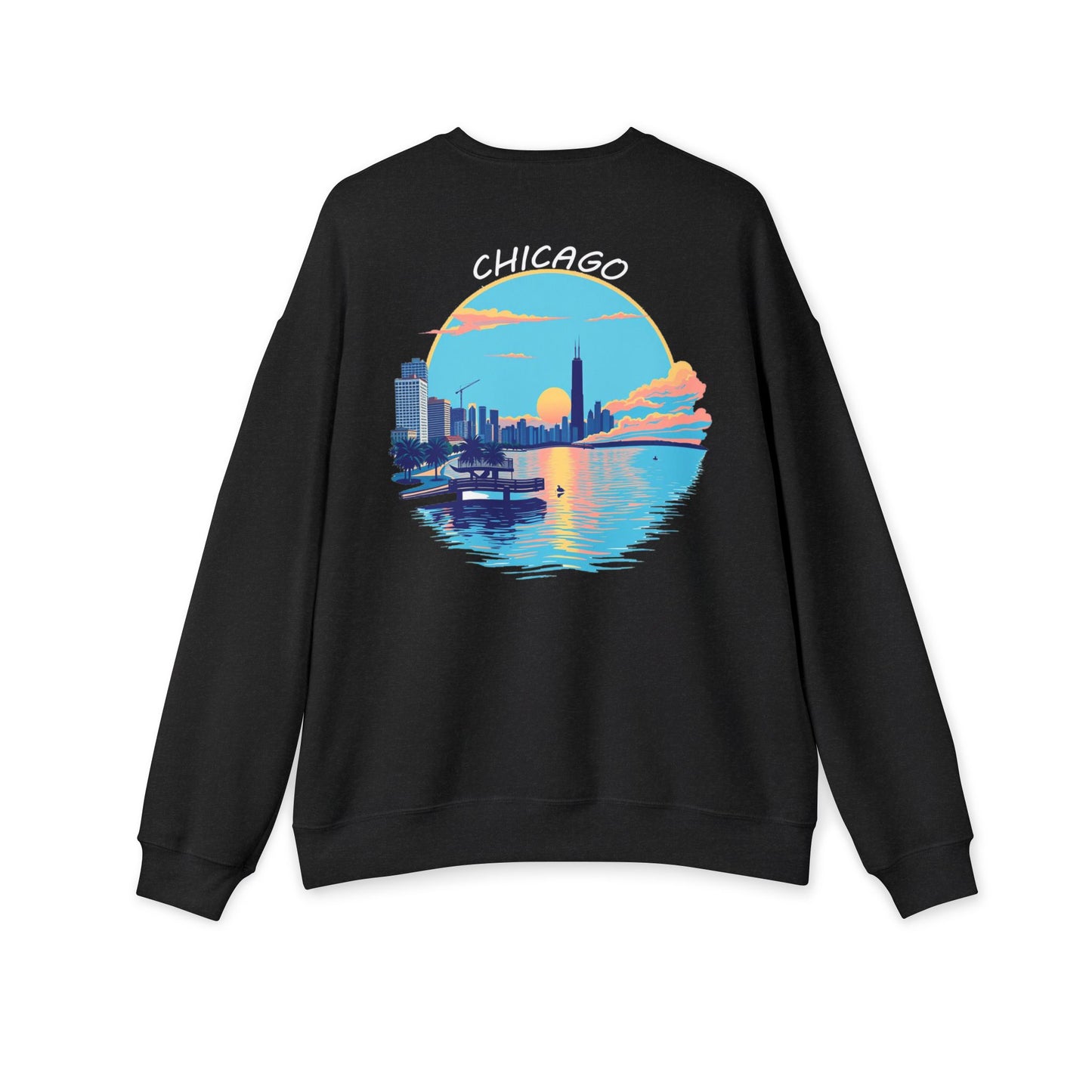 Retro Chicago Sunset Unisex Drop Shoulder Sweatshirt