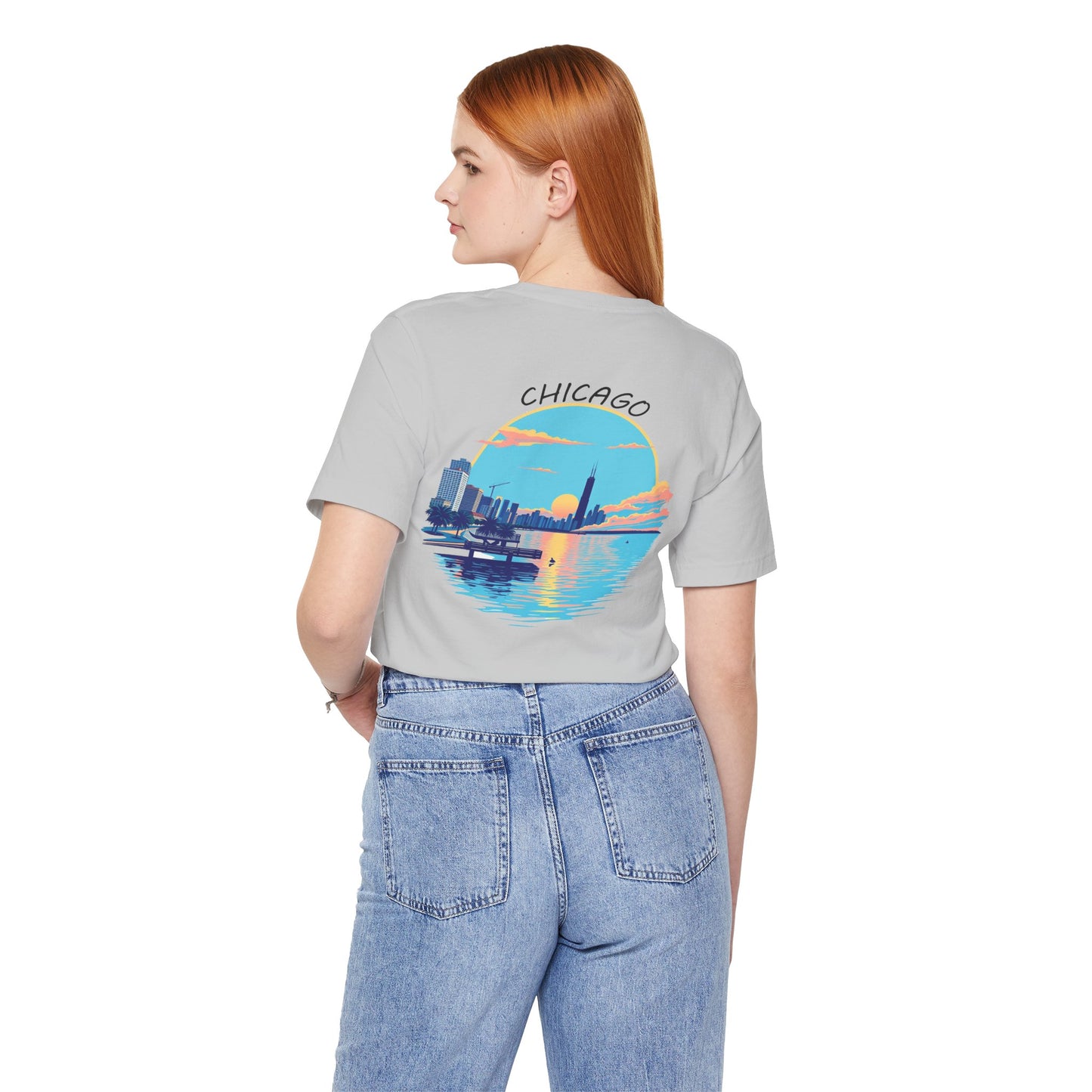 Retro Chicago Sunset Unisex Jersey Short Sleeve Tee