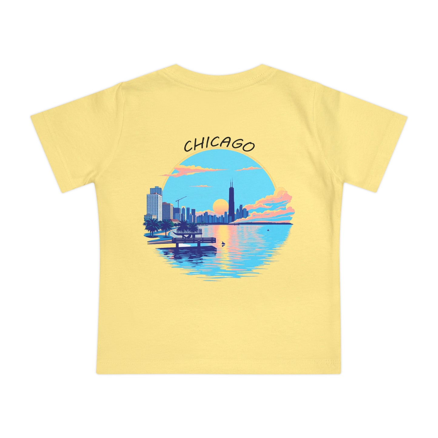 Retro Chicago Sunset Unisex Baby Short Sleeve T-Shirt