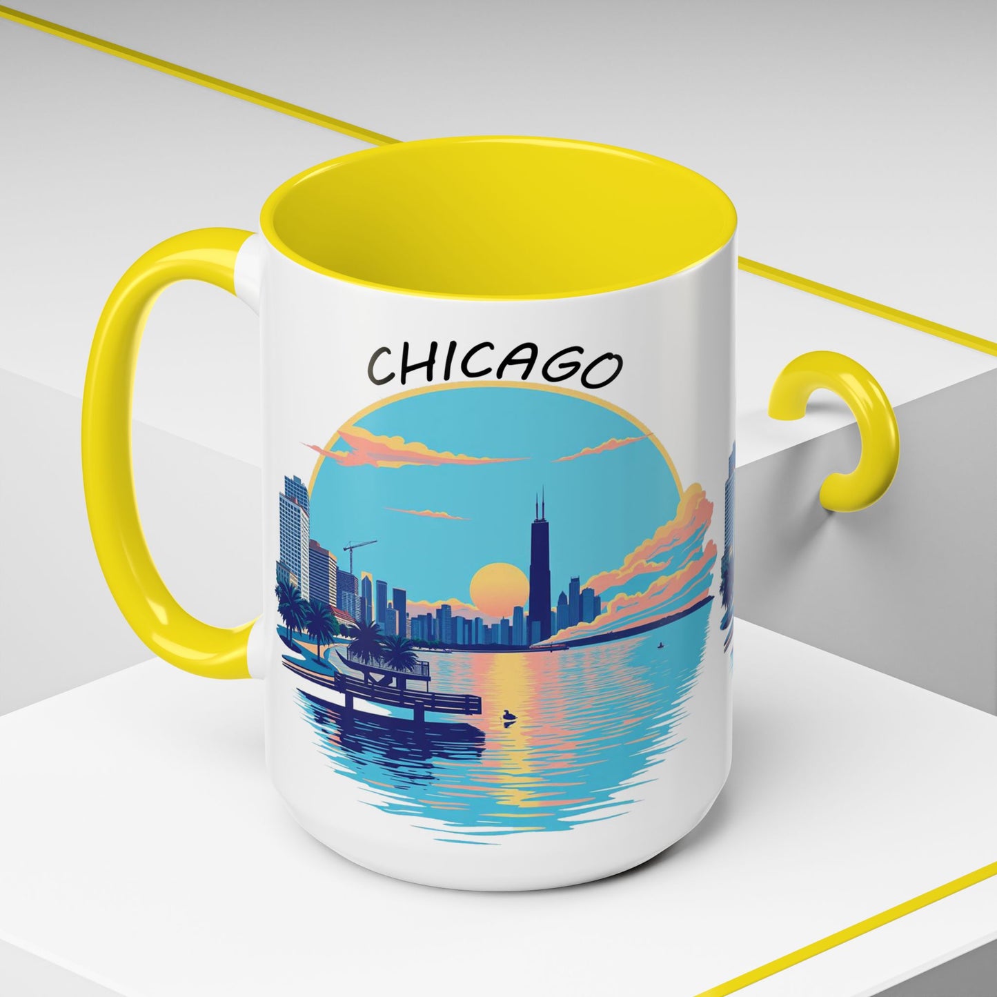 Retro Chicago Sunset Accent Coffee Mug