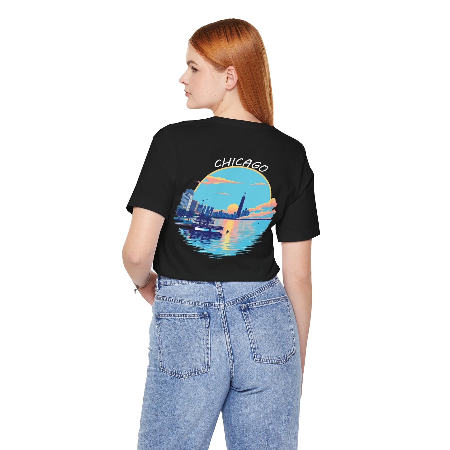 Retro Chicago Sunset Unisex Jersey Short Sleeve Tee