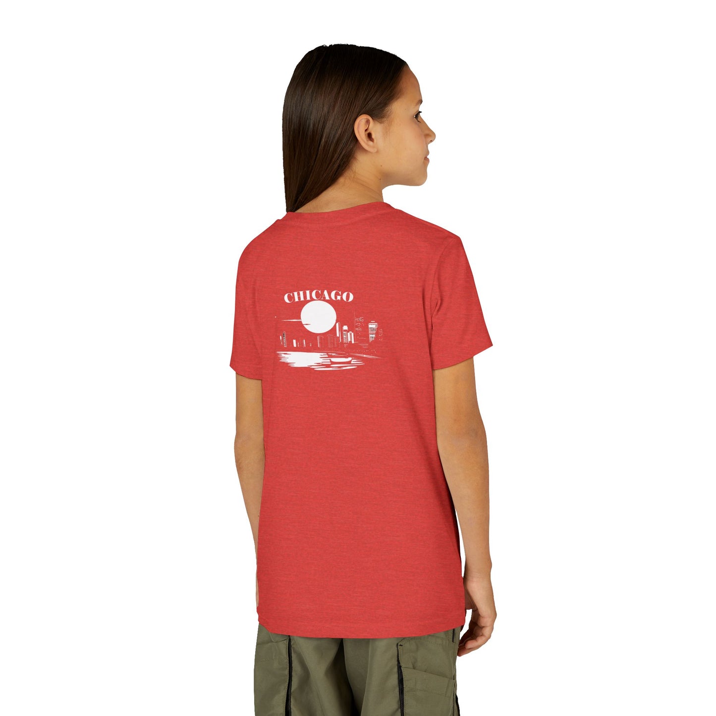 Mystery Noir Chicago Skyline Sunset Unisex Youth Short Sleeve Tee