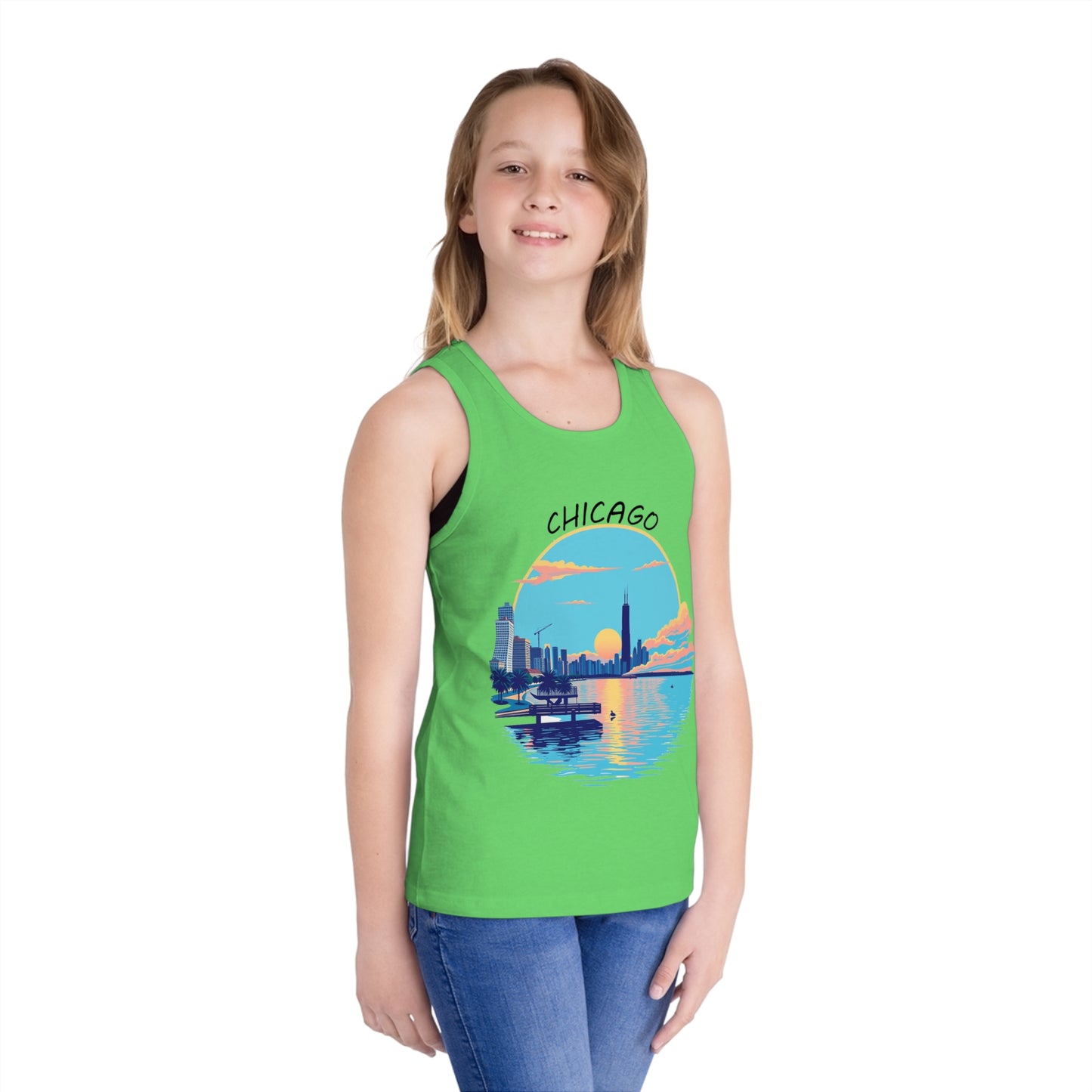 Retro Chicago Sunset Unisex Kids Jersey Tank Top