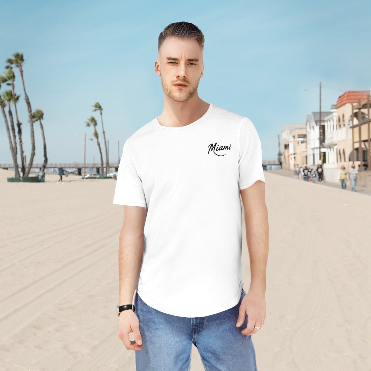 Retro Miami Men's Jersey Curved Hem Tee