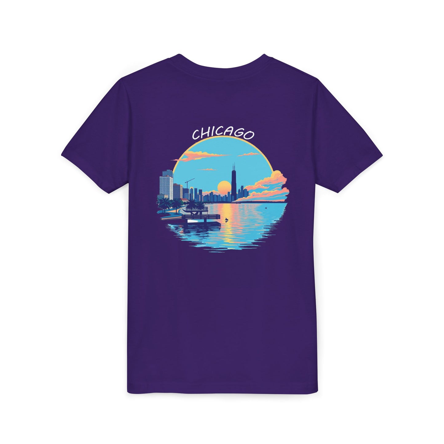 Retro Chicago Sunset Unisex Youth Short Sleeve Tee