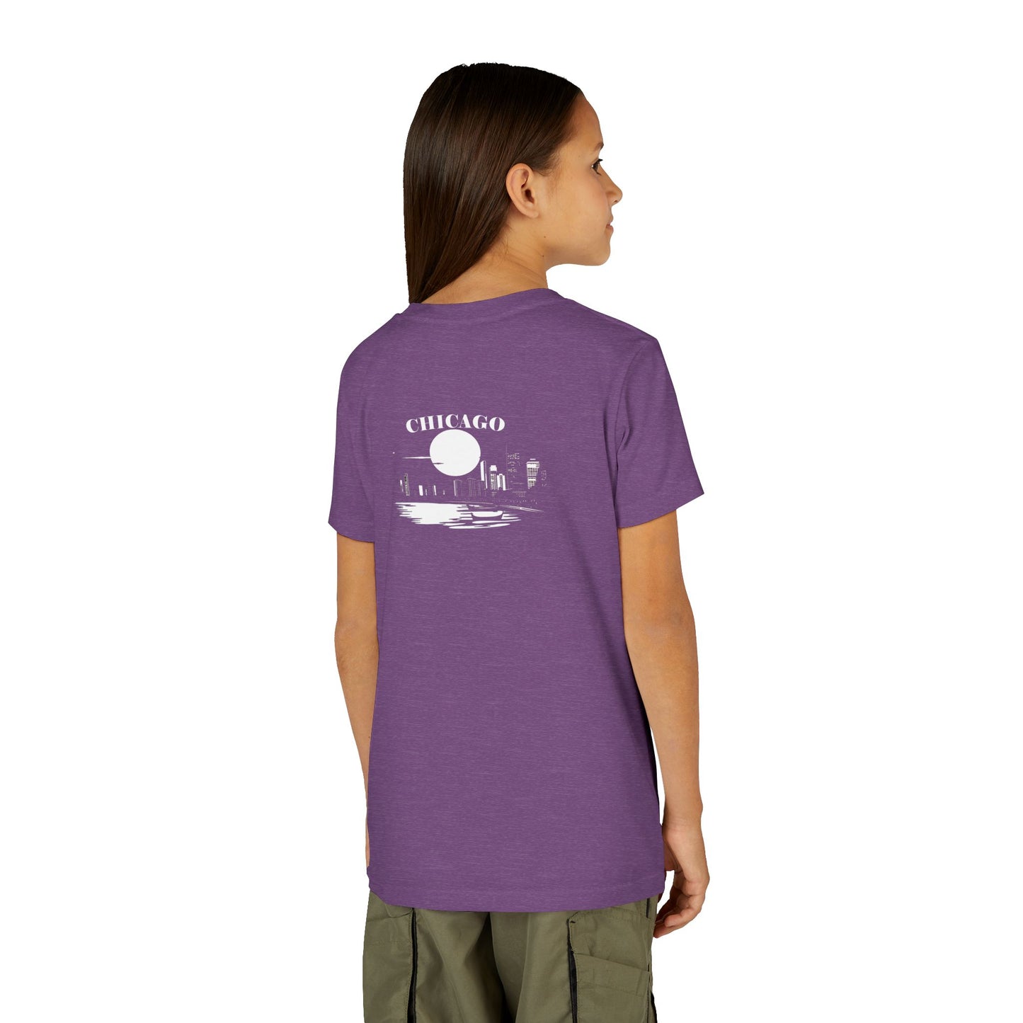 Mystery Noir Chicago Skyline Sunset Unisex Youth Short Sleeve Tee