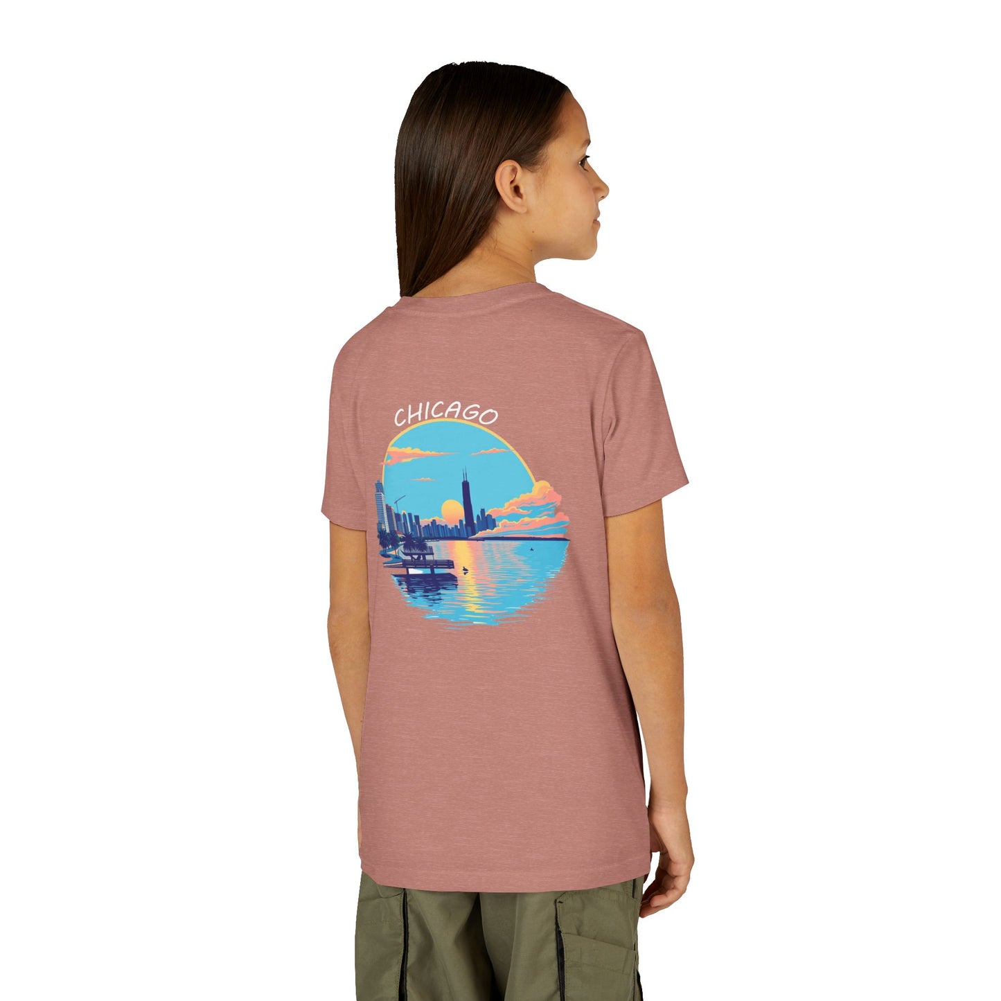 Retro Chicago Sunset Unisex Youth Short Sleeve Tee