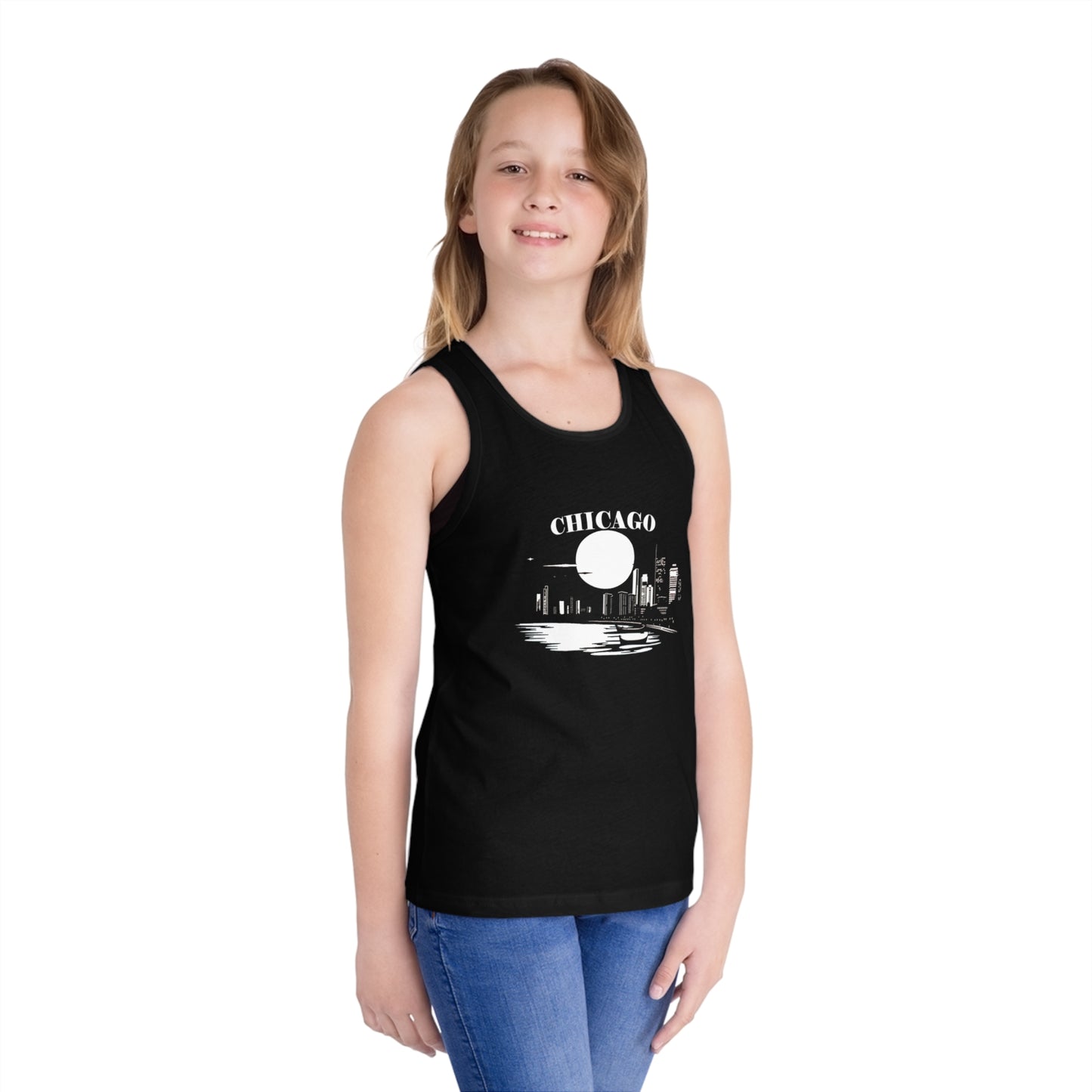 Mystery Noir Chicago Skyline Sunset Unisex Kids Jersey Tank Top