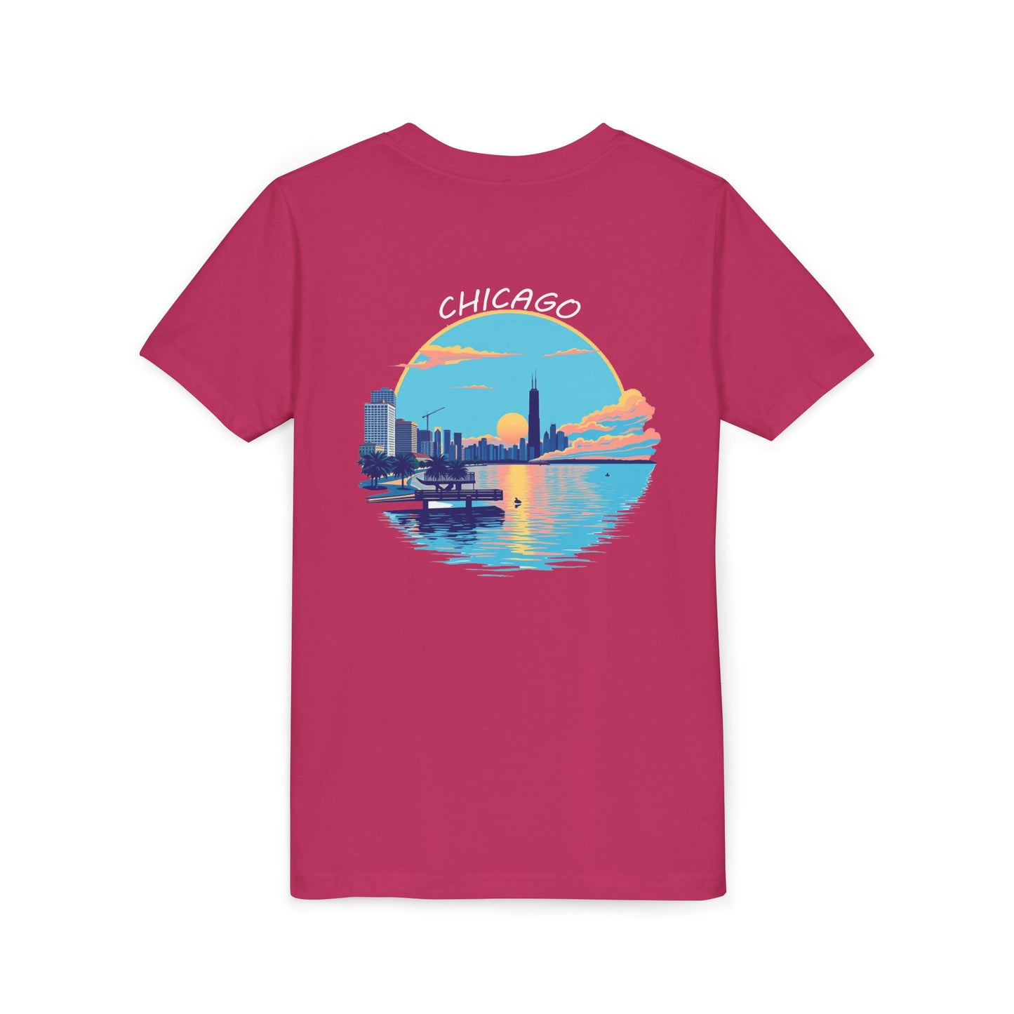 Retro Chicago Sunset Unisex Youth Short Sleeve Tee