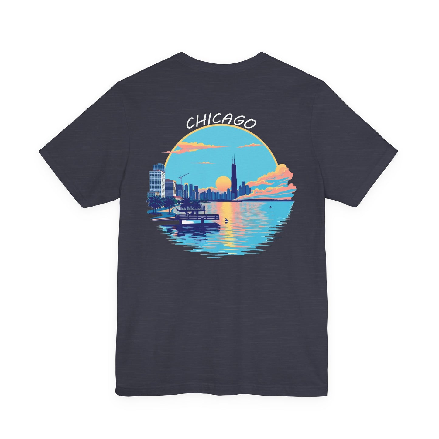 Retro Chicago Sunset Unisex Jersey Short Sleeve Tee
