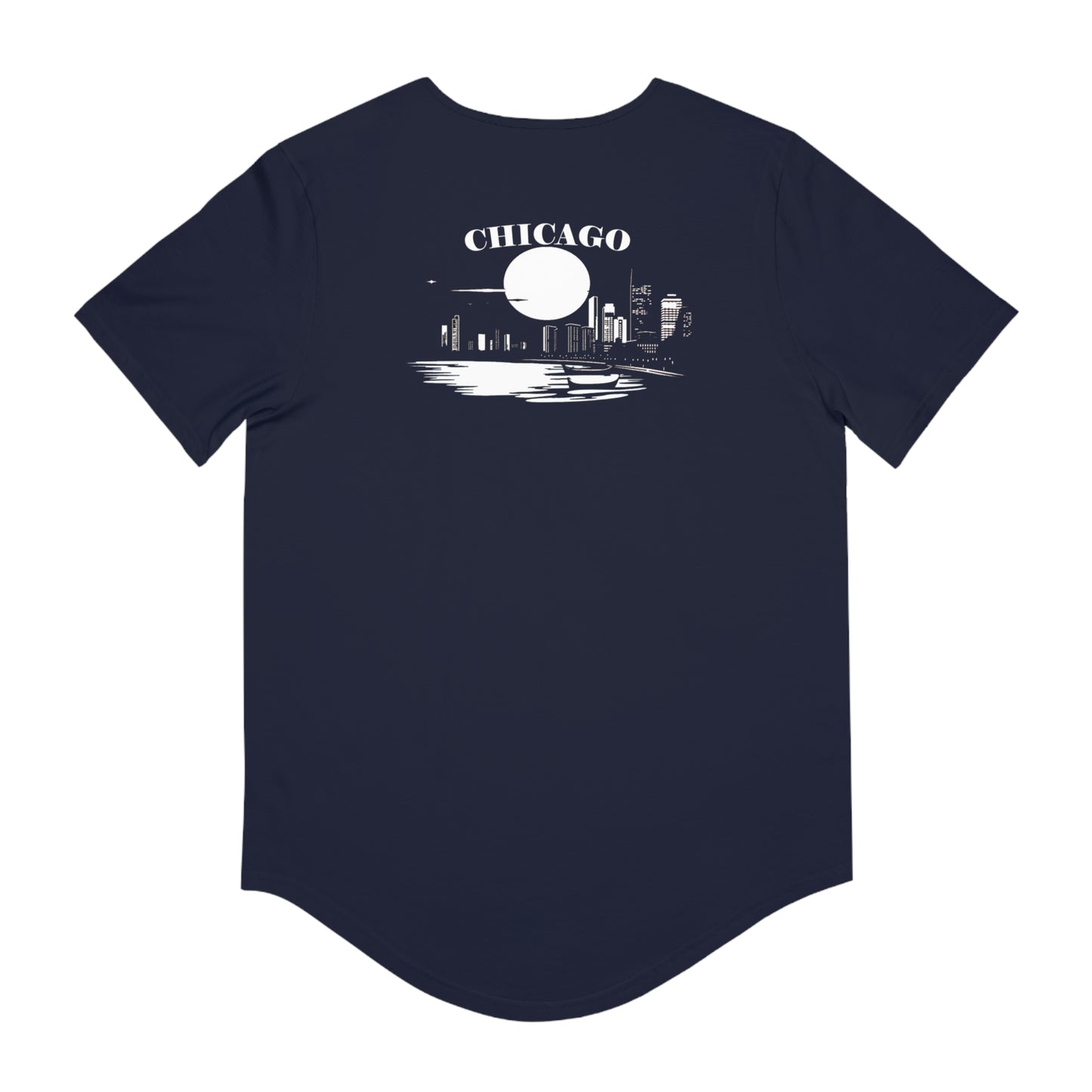 Mystery Noir Chicago Skyline Sunset Men's Jersey Curved Hem Tee