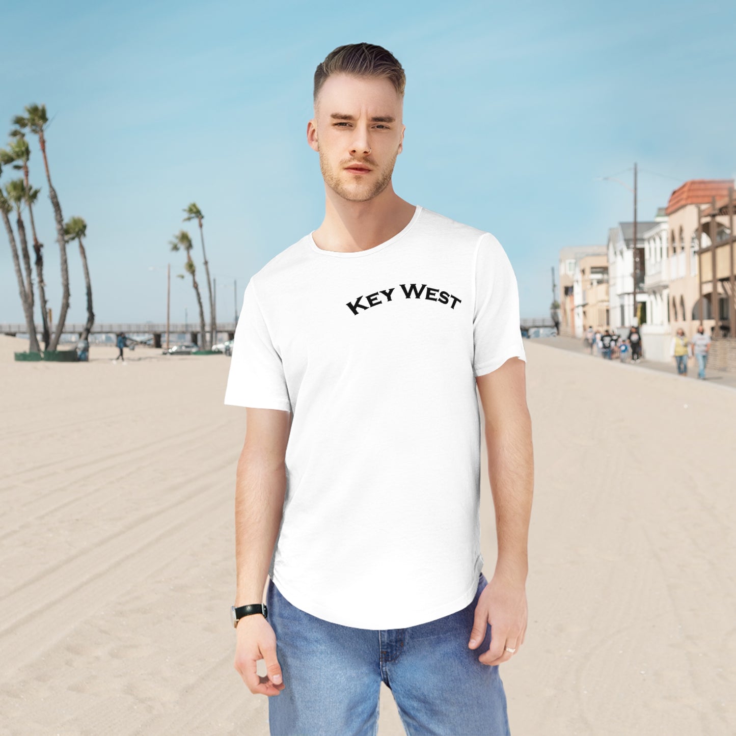 Vibrant Key West Men's Jersey Curved Hem Tee