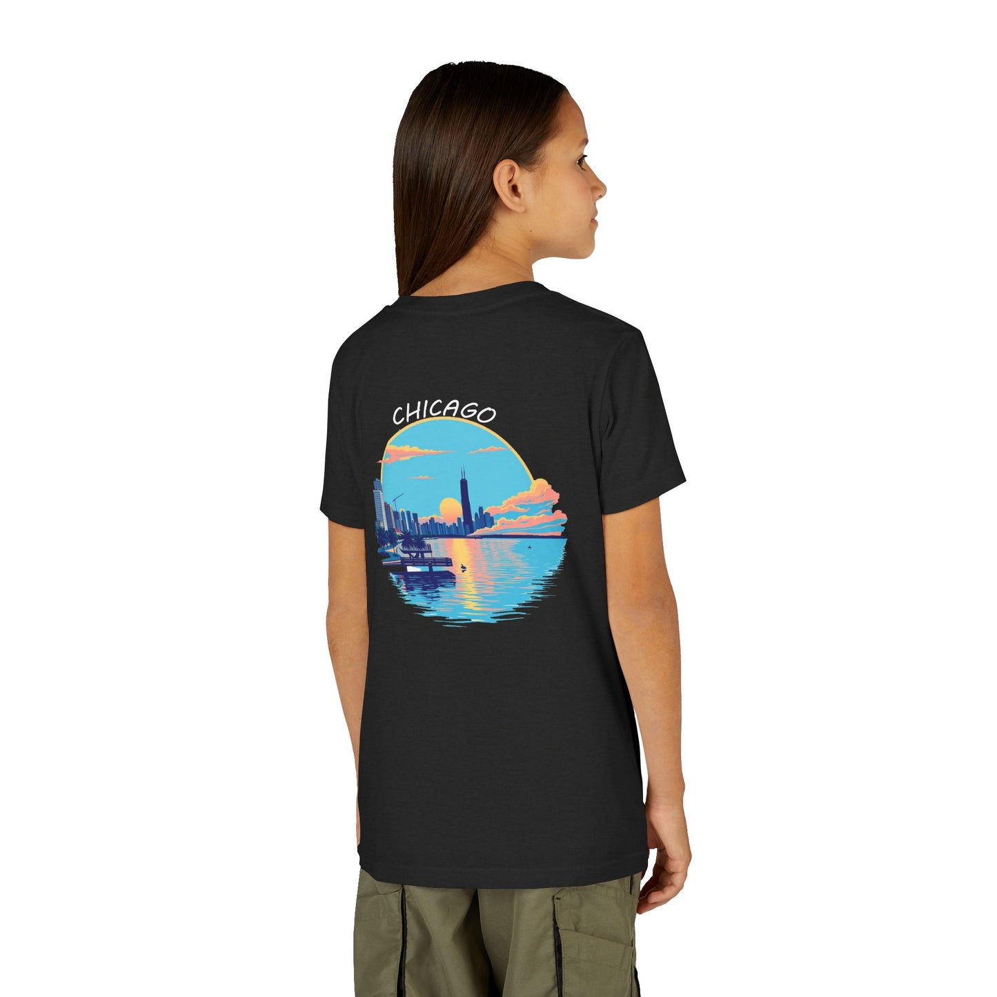 Retro Chicago Sunset Unisex Youth Short Sleeve Tee