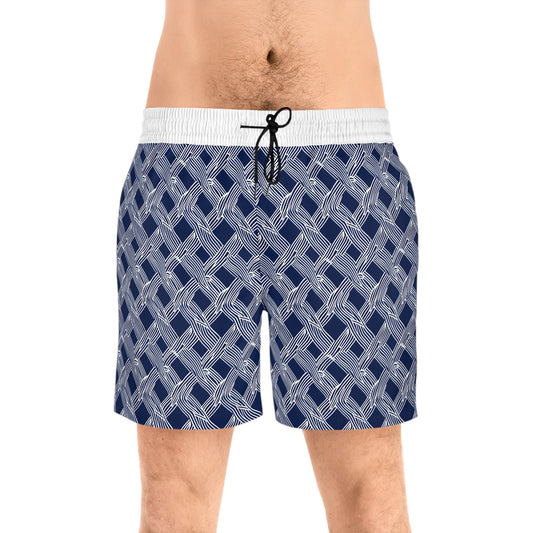 Nautical Woven Design Men's Mid-Length Swim Shorts