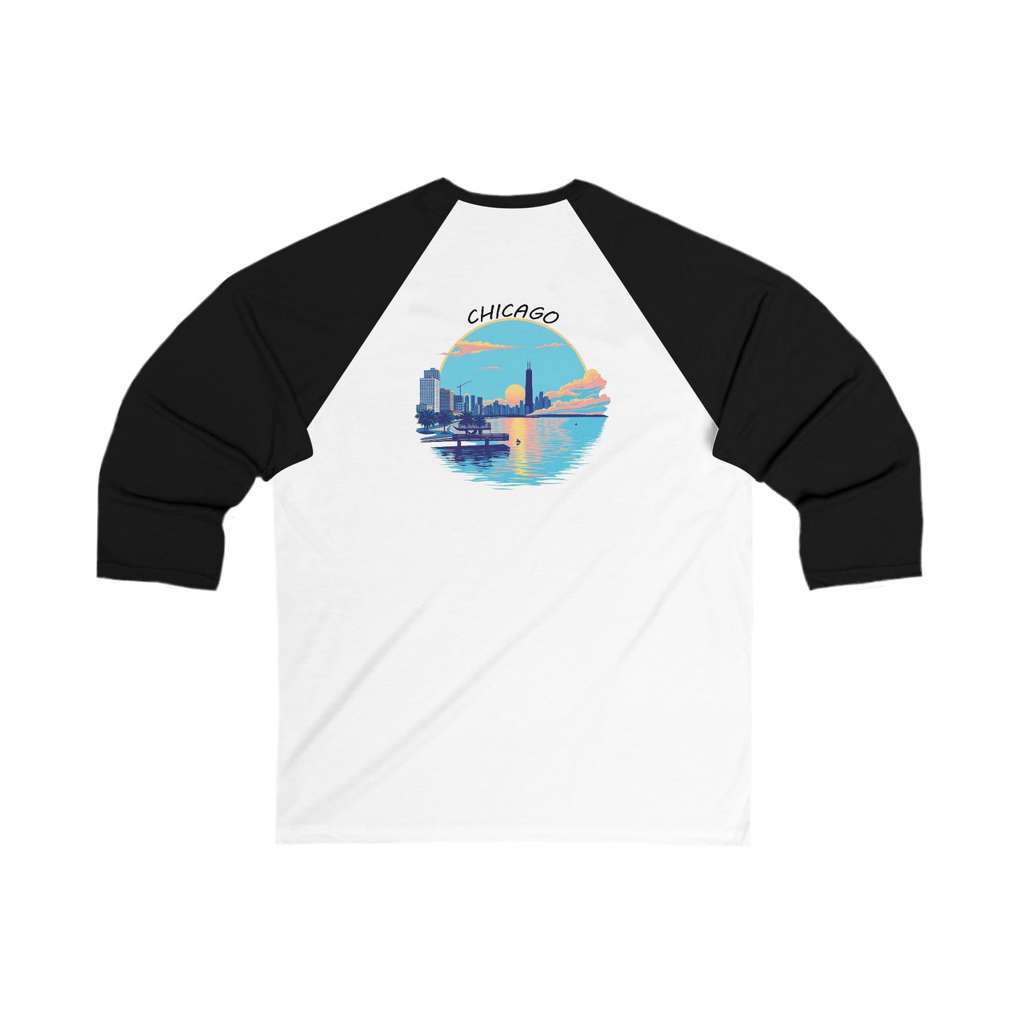 Retro Chicago Sunset Men's 3/4 Sleeve Baseball Tee