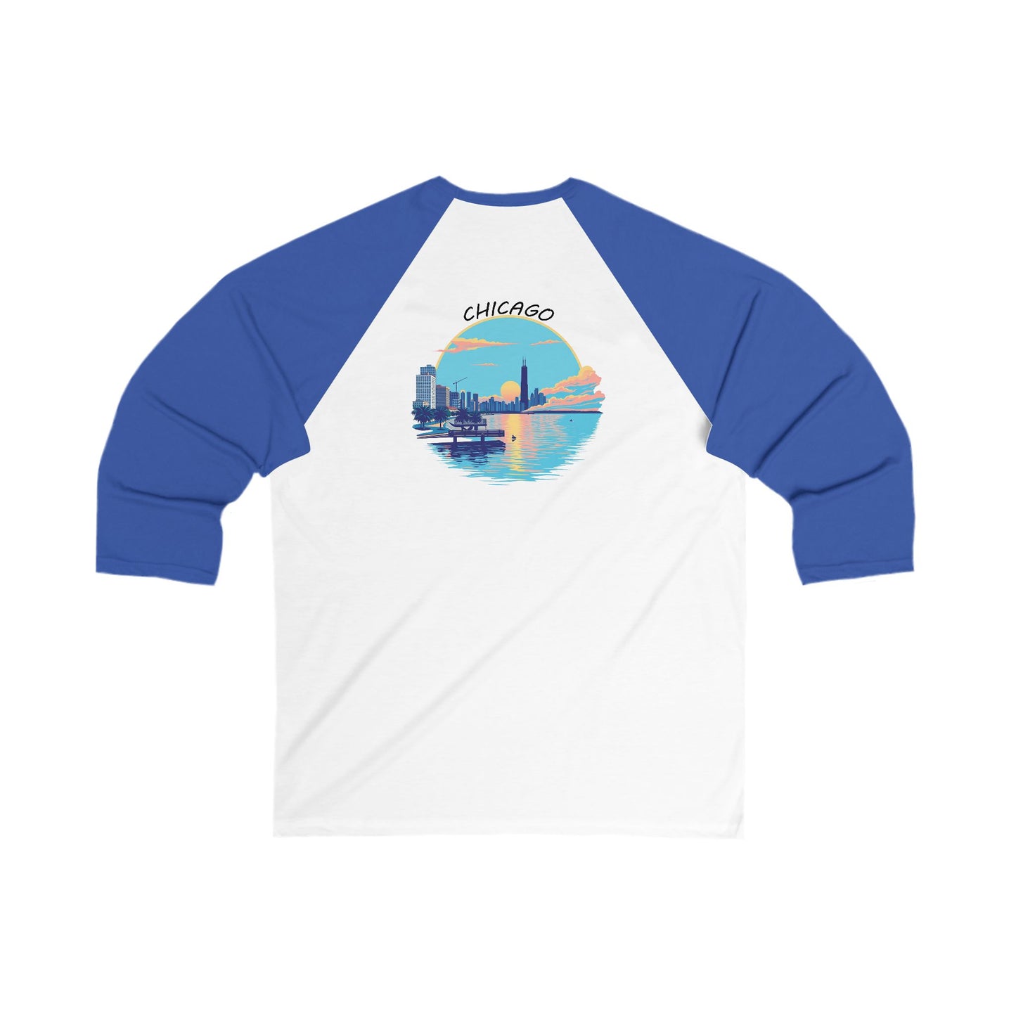 Retro Chicago Sunset Men's 3/4 Sleeve Baseball Tee