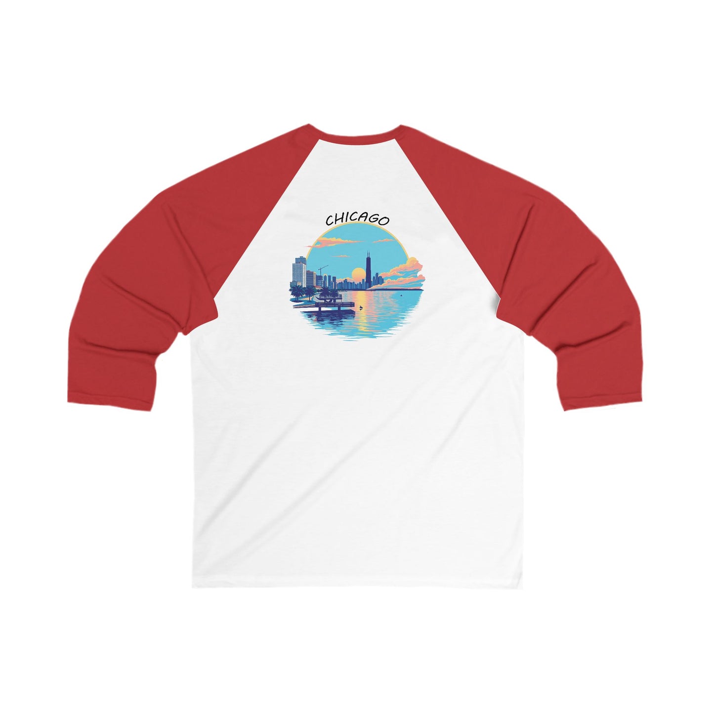 Retro Chicago Sunset Men's 3/4 Sleeve Baseball Tee