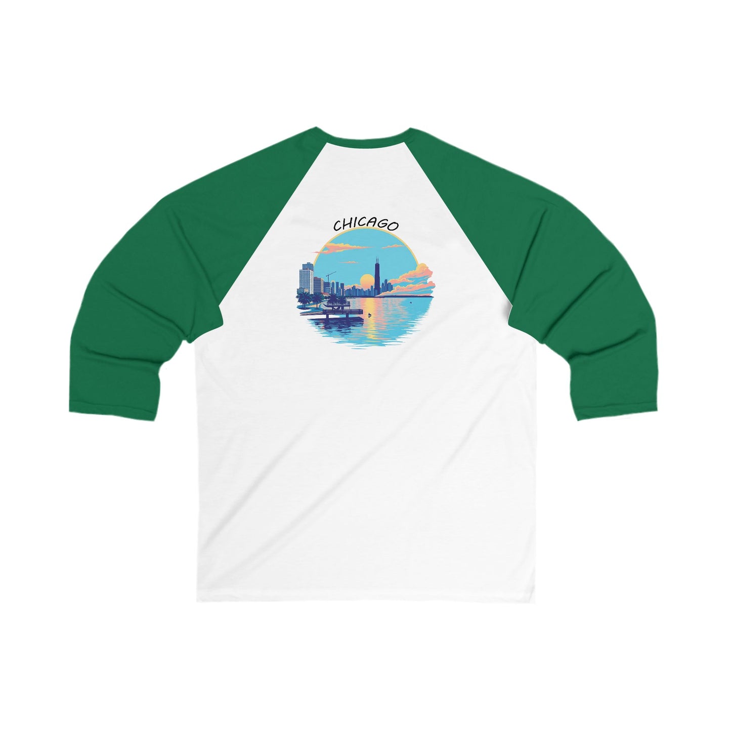 Retro Chicago Sunset Men's 3/4 Sleeve Baseball Tee