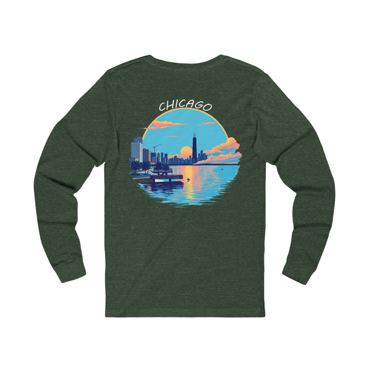 Retro Chicago Sunset Unisex Jersey Long Sleeve Tee