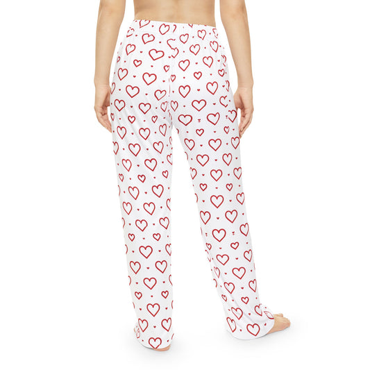 Red Hearts Print Women's Pajama Pants