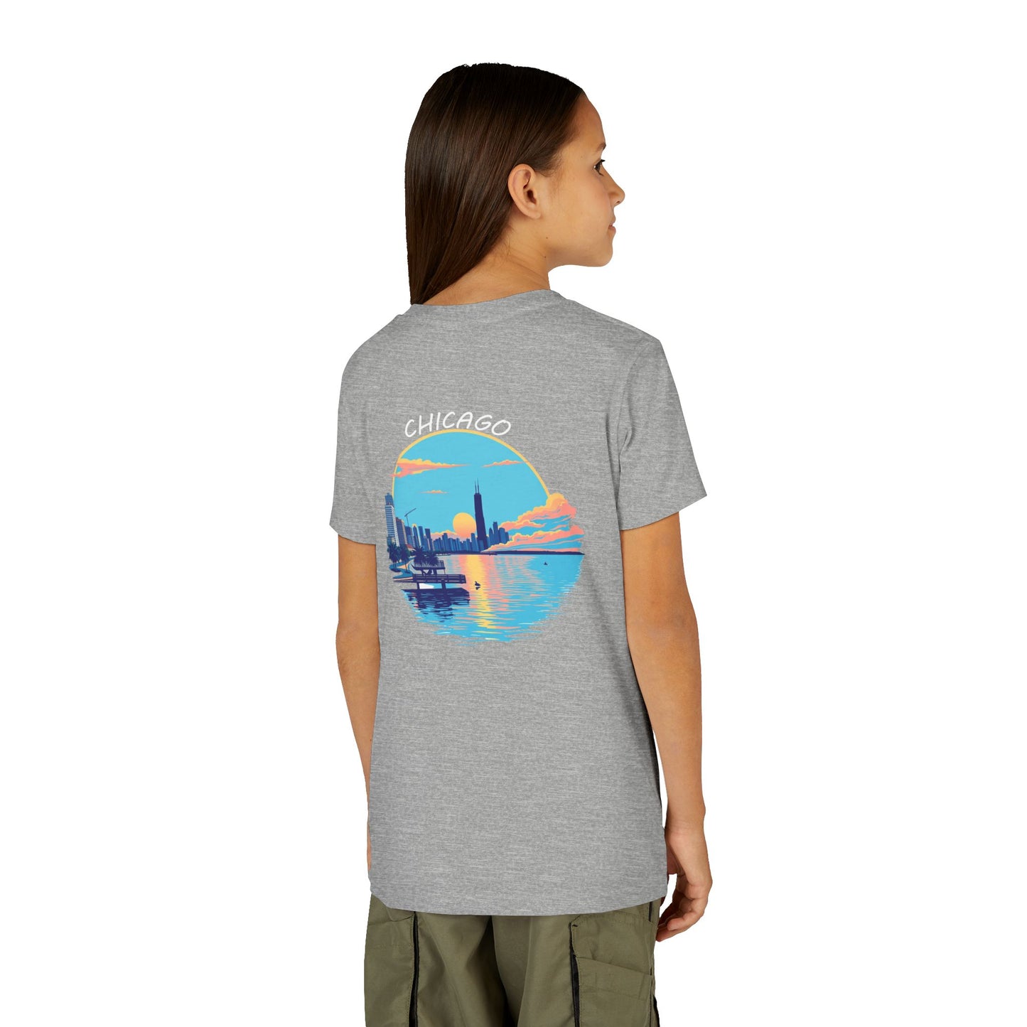 Retro Chicago Sunset Unisex Youth Short Sleeve Tee