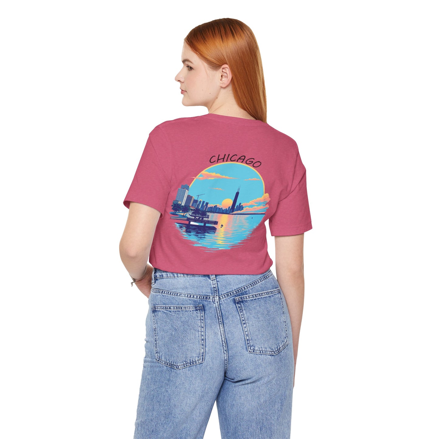 Retro Chicago Sunset Unisex Jersey Short Sleeve Tee