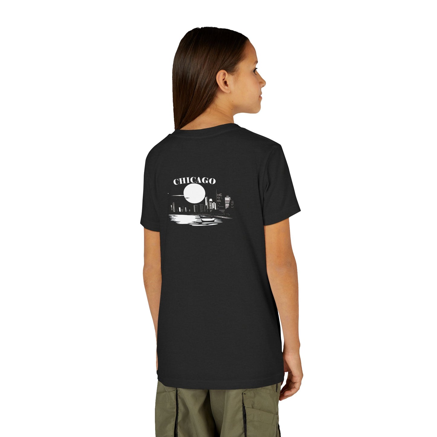 Mystery Noir Chicago Skyline Sunset Unisex Youth Short Sleeve Tee